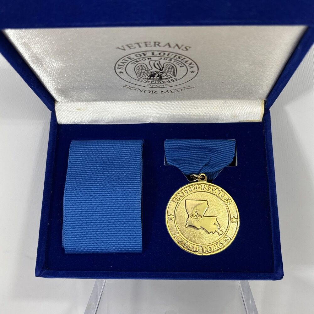 VETERANS LOUISIANA HONOR MEDAL FOR UNITED STATES ARMED FORCES & NECK RIBBON